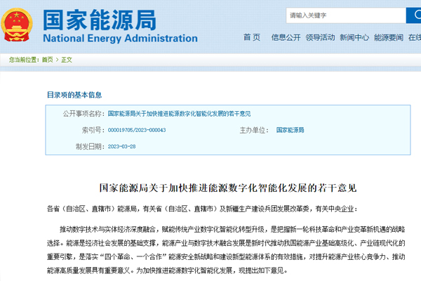 關于加(jiā)快推進能源數(shù)字化智能化發(fā)展的若幹意見(jiàn)